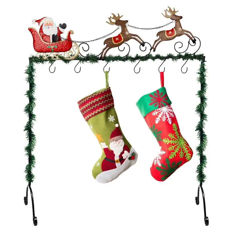 

Christmas Stockings Holder Stand Santa Claus Metal Cute Christmas Rack Stocking Holder Stand Christmas Supplies With 6 Hooks For