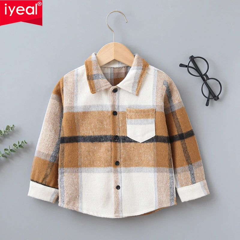 

IYEAL Autumn Winter Boys Girls Plaid Casual Lapel Long Sleeve Button Up Pocket Cardigan Outwear 2-7Y Kids Baby Shirt Jacket