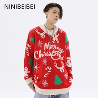 2022 fashion high street winter mens sweater christmas sweater cartoon letter print trendy loose round neck oversized sweater