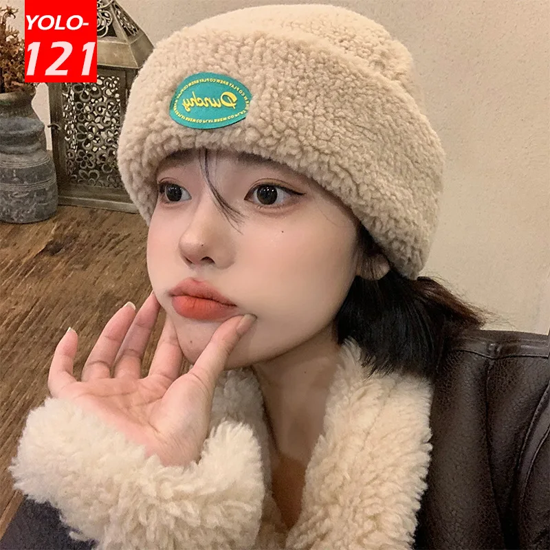 

Winter Head Hood Ladies Thick Lamb Velvet Melon Leather Hat Cute Biking Ear Protection Warm Landlord Hat шапка женская зима 2021