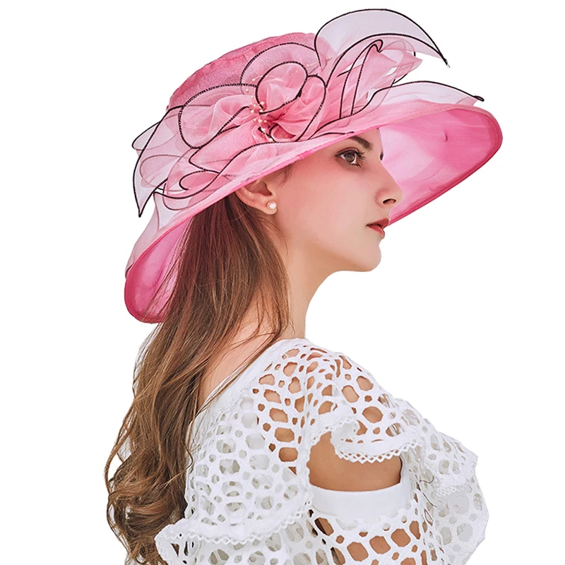 

2022 New Summer Charming Hats For Women Floral Wedding Fedoras Formal Kentucky Derby Hats Wide Brim Sunhat Beach Church Hat