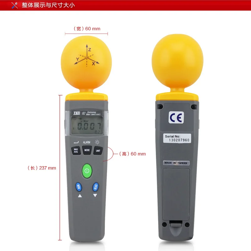 

TES-92 Portable Electromagnetic Radiation Detectors Digital ElectroSmog Tester RF Detector EMF Meter Frequency 50 MHz to 3.5 GHz