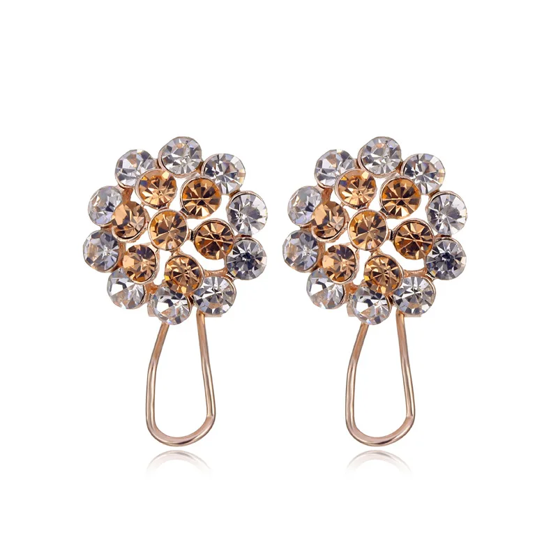 

Korea Style Rhinestone Flower Shape Clip on Earrings Without Piercing for Girls Party Cute Lovely No Hole Ear Clip jewelry