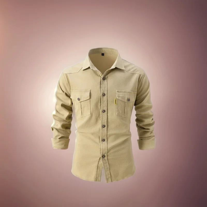 Мужская повседневная тонкая рубашка с карманами и лацканами