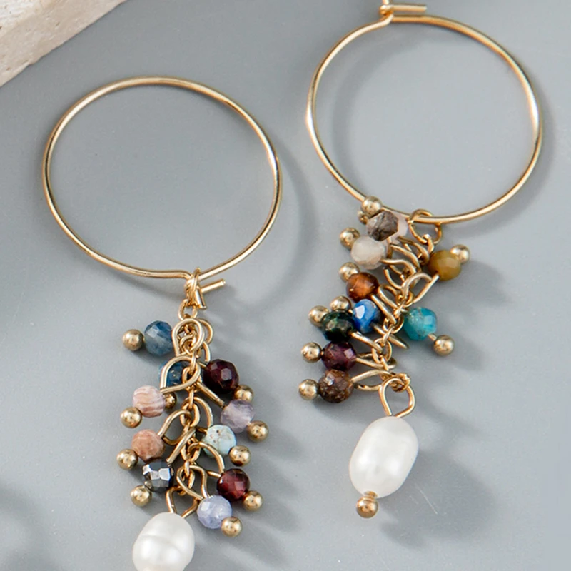 

Vintage Bohemian Multiple Pearl Drop Earrings Natural Stone Beads Tassel Dangle Earrings for Women Fashion Jewelry Party Gift