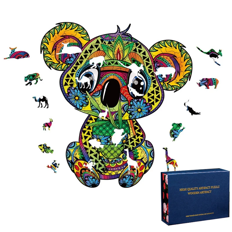 

New 3D Wooden Puzzle Animal Koala Jigsaw Boutique Gift Box Packaging Adult Children DIY Animals Modeling Creativity Puzzles Gift