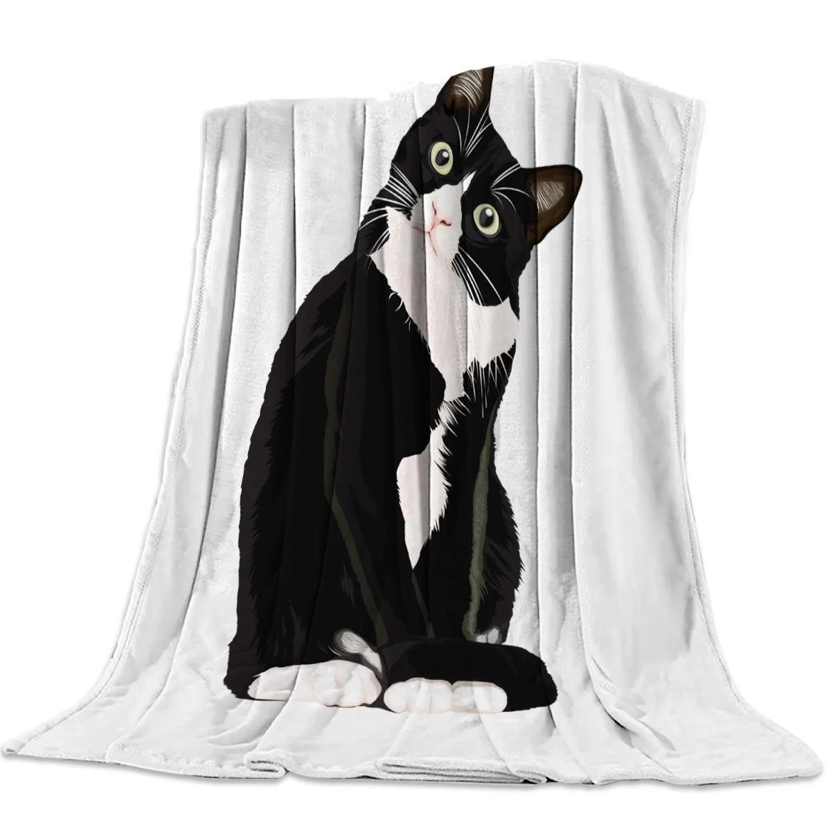 

Geometic Cat Blanket Unisex Children Bedchamber Couch Bedspread Throws Cover Durable Warm Cozy Coverlet Blankets Black White