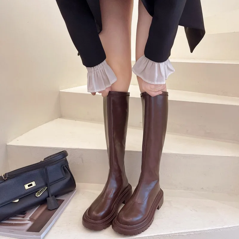 

Осенние женские резиновые сапоги, женская обувь, женская зимняя обувь на низком каблуке, ботинки с круглым носком, дождливые длинные сапоги до середины икры Botas De Mujer