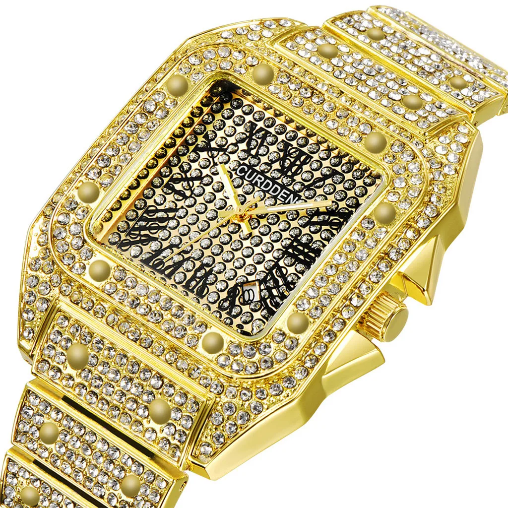 

2023 Luxury Men'S Crystal Watch Full Bling Diamond Analog Quartz Watches For Man Stainless Steel Strap Waterproof Wristwatch New