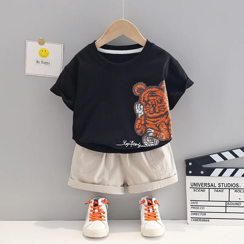 

Boy Cartoon Bear Short Sleeve Shirts+shorts 2Pcs Sets Cotton Outfits Suits Summer Toddler Boys Clothing Children Clothing Set