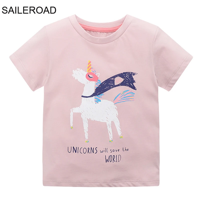 

SAILEROAD Summer T Shirt Cotton Short Sleeve Cartoon Unicorn T-Shirts Kids Tee Girls Tops Boys Children Clothes