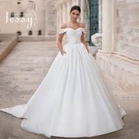 luxury wedding dress matte satin with embroidery ball gown train boat neck sleeveless bridal gowns zipper robes de mari%c3%a9e princ