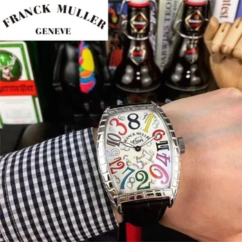 FRANCK MULLER Men Watch Automatic Mechanical Large Dial Watch Tonneau Luxury Alligator Personalized Waterproof Men Watches Clock 1