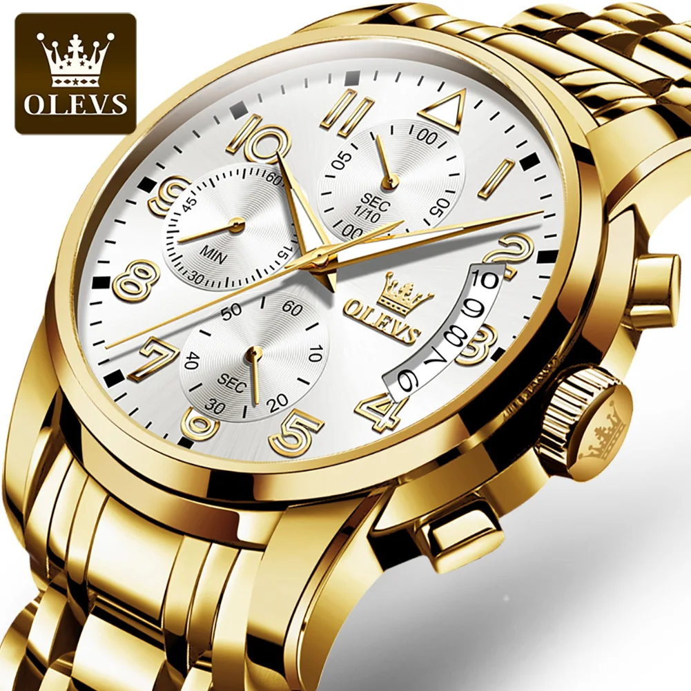 

OLEVS Top Brands Multi-Functional New Wristwatches For Man Chronograph Stainless Steel Strap Waterproof Clock Business Men Watch