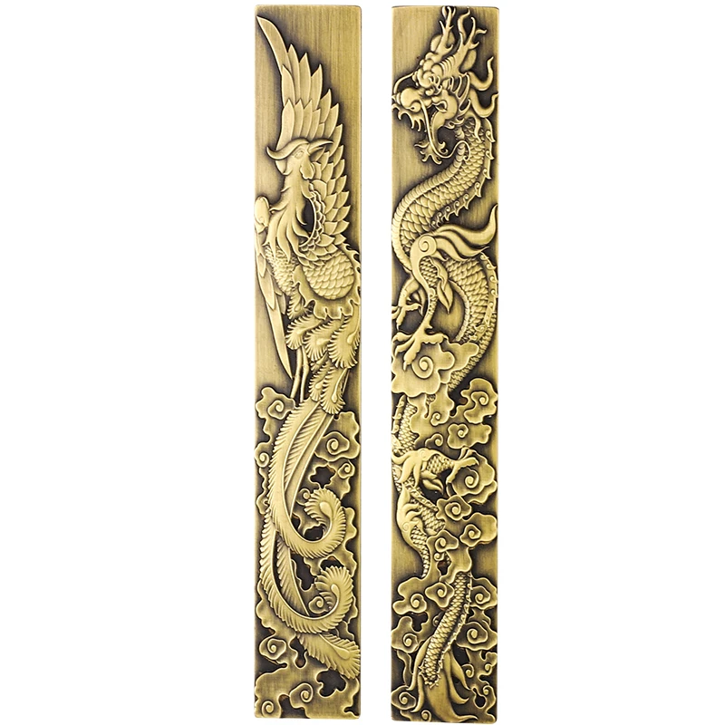 Metal Paperweights Carved Dragon Phoenix Pattern Brass Gift PaperWeight Chinese Painting Calligraphy Pen Study Room Paper Weight