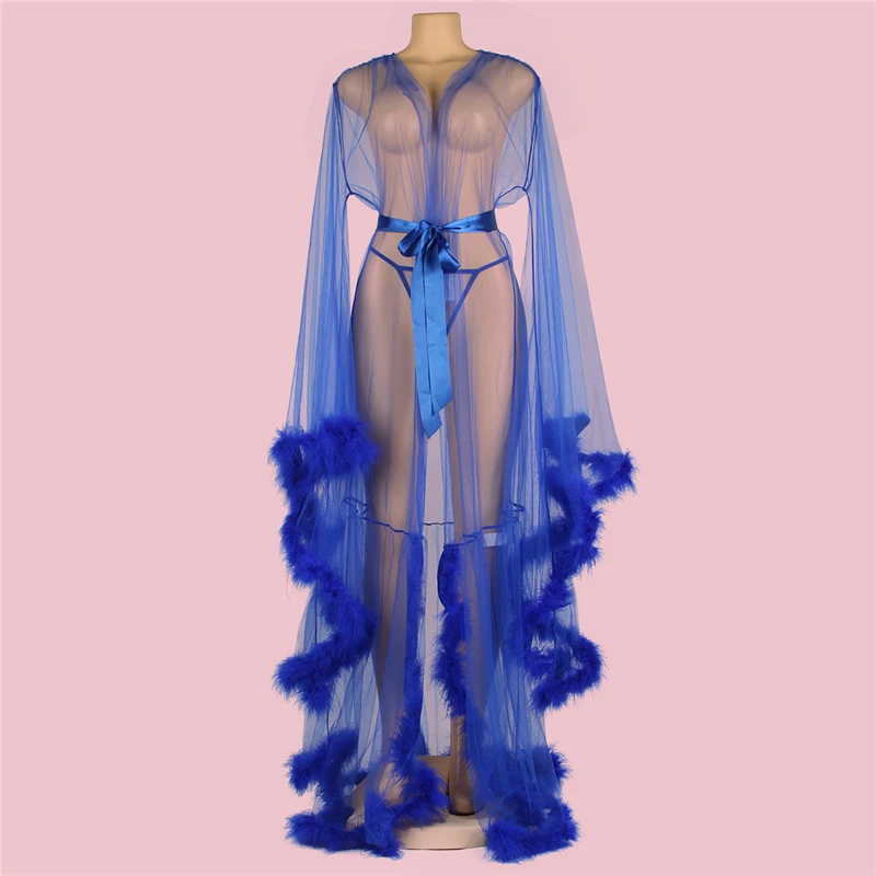 Ohyeahlady Custom Wedding Bathrobes Sheer Lingerie Nightie Plus Size Long Feather Bridal Robe Drop Shipping Sexy Women Nightwear