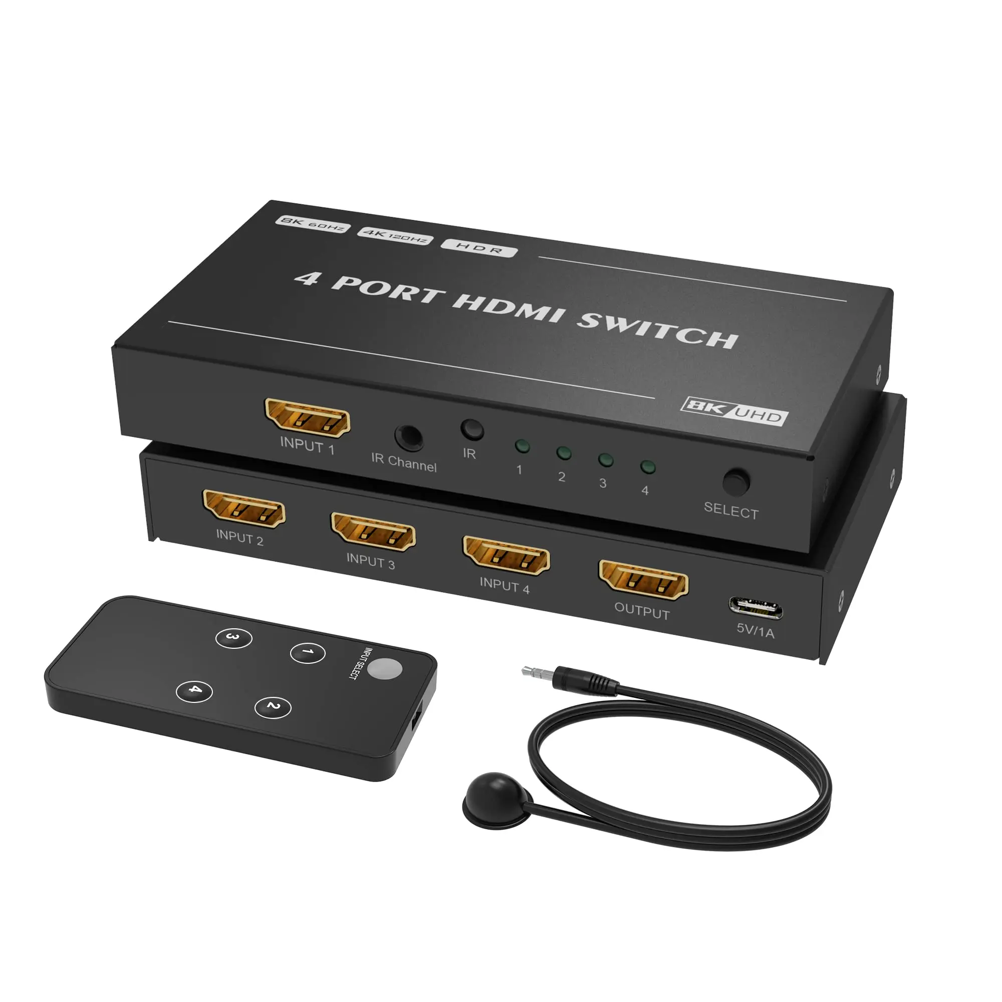4 порта HDMI 2,1 4 в 1 выход 8K переключатель с ИК-пультом дистанционного управления Ultra HD 8K 8K @ 60 Гц 4K @ 120 Гц высокоскоростной 48 Гбит/с HDR10 3D направленный преобразователь