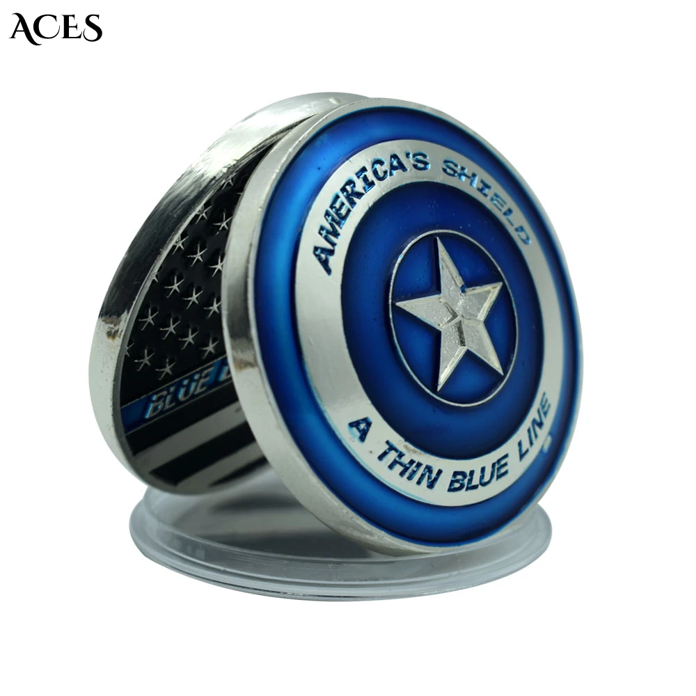 

American Shield Coin Starforce Painted Commemorative Coin Sliver Plated US New Blue Flag Shield Metal Handicrafts Gift