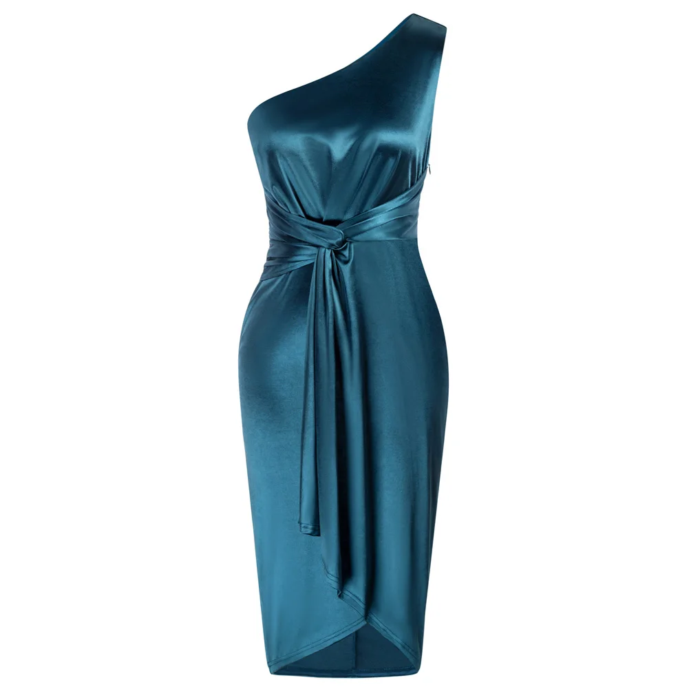 

Женское облегающее платье с узлом GK, асимметричное платье на одно плечо с асимметричным подолом, Сексуальные клубные вечерние льные платья ...