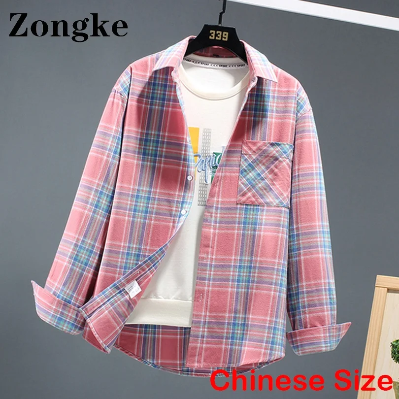 

Zongke Casual Plaid Shirts For Men Fashion Chinese Size 3XL Long Sleeve Shirt Men Clothing Harajuku 2022 Spring New Arrivals