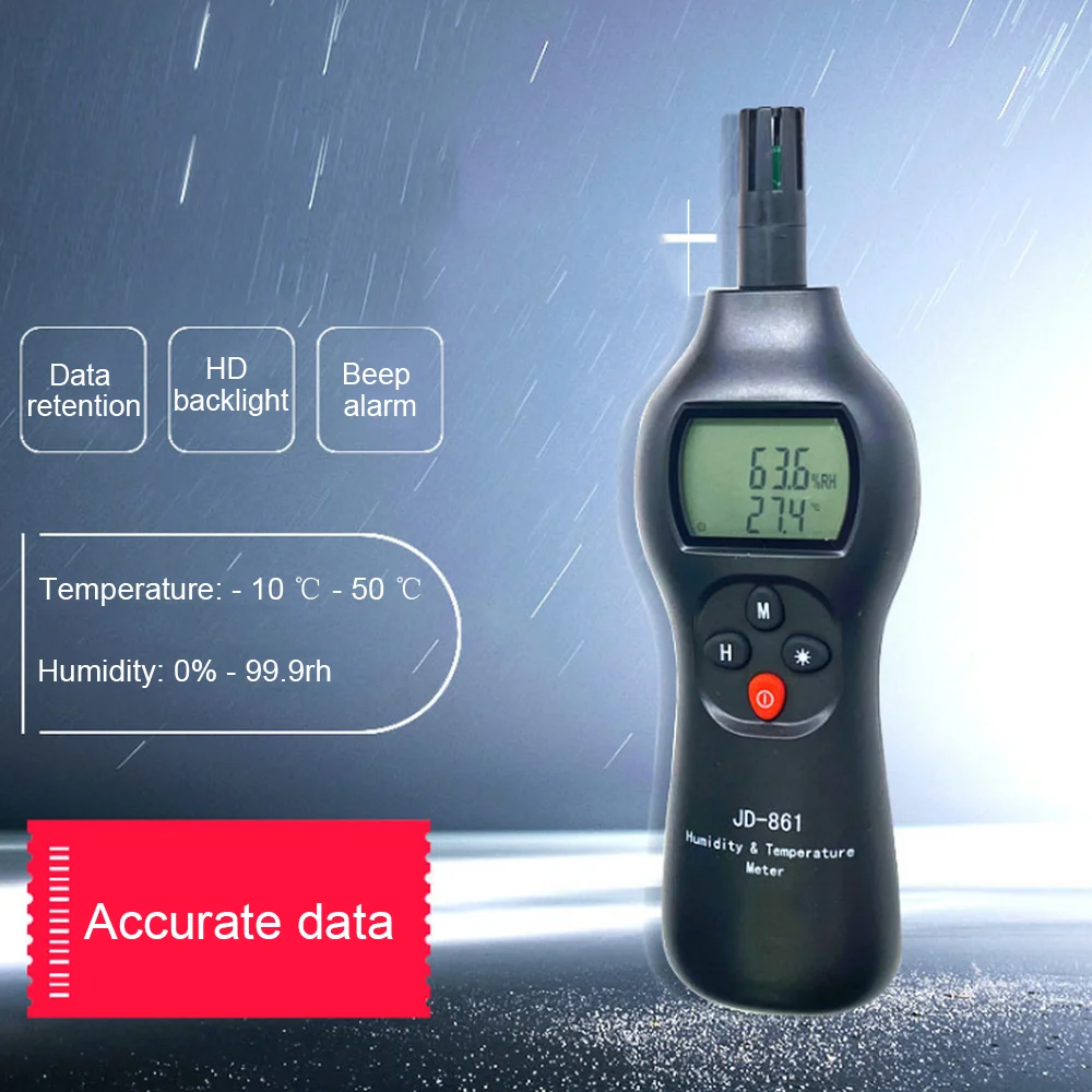 

Adjustable Support Data Hold Function Digital Temperature and Humidity Meter LCD Display with Backlight