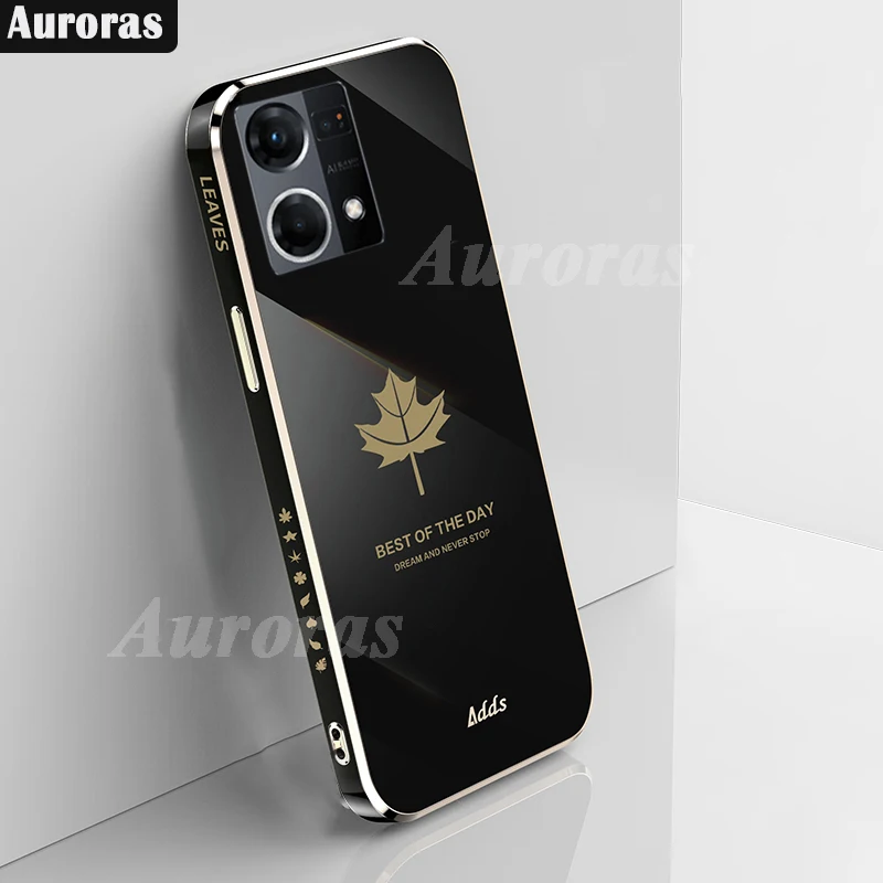 For OPPO Reno 8 8T 8Z 7 7Z 4G Pro Lite 5G Case Soft Plating Silicone Back Cover OPPO A17 A17K A57S A57 A77 A78 Maple Leaf Case