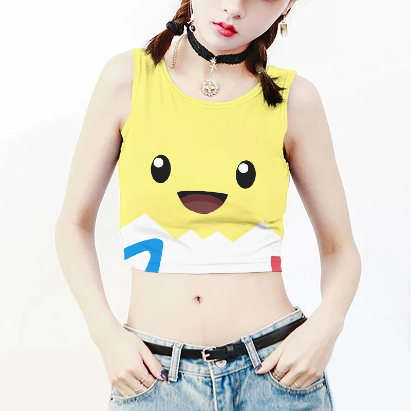 

Women Cosplay Bare Navel Sexy Tight Tops Girl Cartoon Sleeveless 3D Print Pattern Vest Show Waist Clothes Kawaii Cute Tank Top
