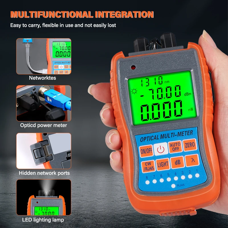 4 in1 Mini Optical Power Meter FTTH Handheld Fiber Optical Cable Test OPM -50~+26/-70~+10dBm With Network Test/LED Light