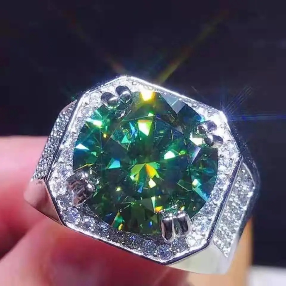 

New Domineering Moissanite 8 Carat Blue Men's Ring Trend Fashion Ring Live Mouth Jewelry Accessories