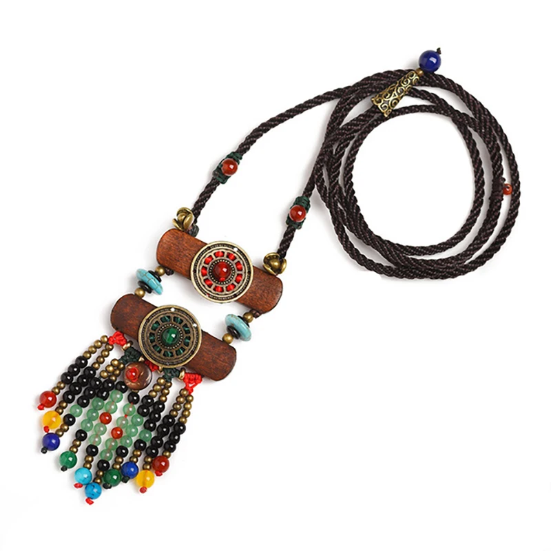 

Uclio Retro Bohemian Ethnic Handmade Beaded Necklace Female Multi-Layer Color Clothing Accessories