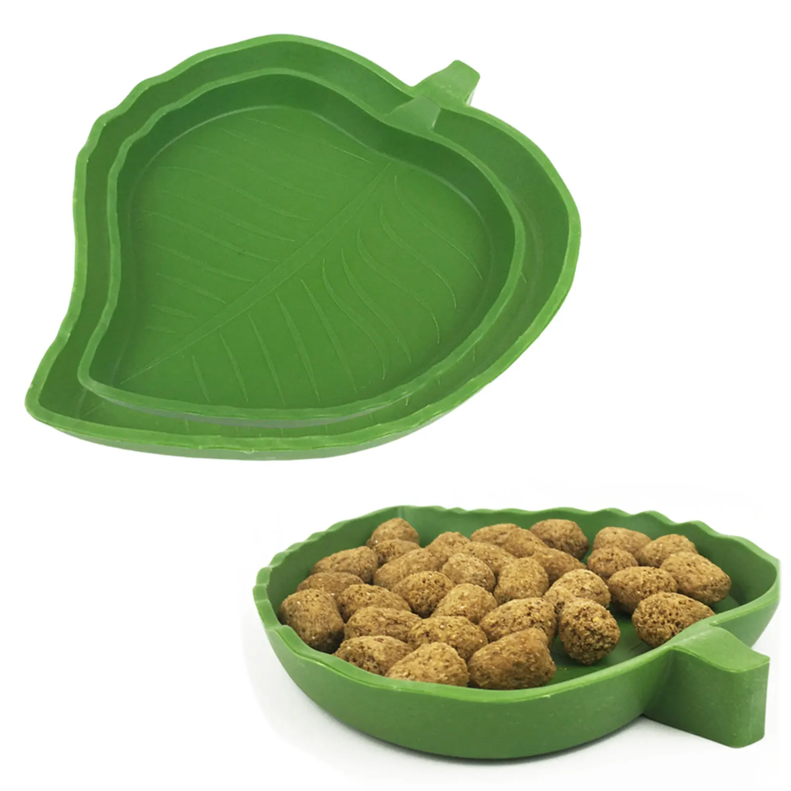 

2 Pack Creative Leaves Shaped Plastic Reptile Dish Amphibians Feeding Basin Water Food Bowl Worm Turtle Feeder Pet Supplies