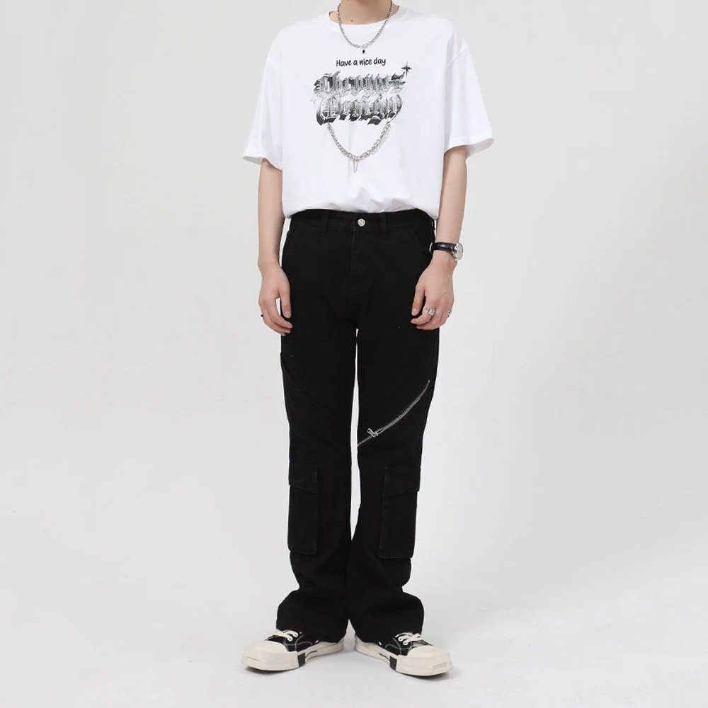 Four Seasons Men's Jeans Street Hip Hop High Street Personality Zipper Micro Horn Tooling High Street Jeans Trendy Fashion Pants