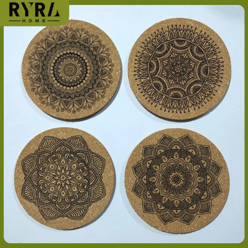 

With Rack Nordic Mandala Round Cork Coaster Round Shape Wooden Coasters 6pcs Wooden Coasters Table Mat Nordic Mandala Design