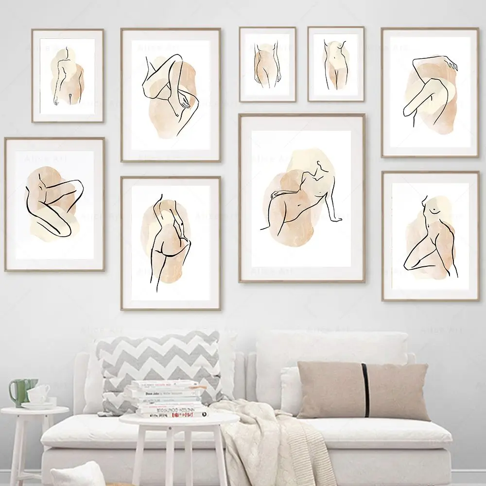 

Boho Abstract Girl Nude Wall Art Prints Woman Body Line Drawing Canvas Painting Nordic Poster Wall Picture For Living Room Decor