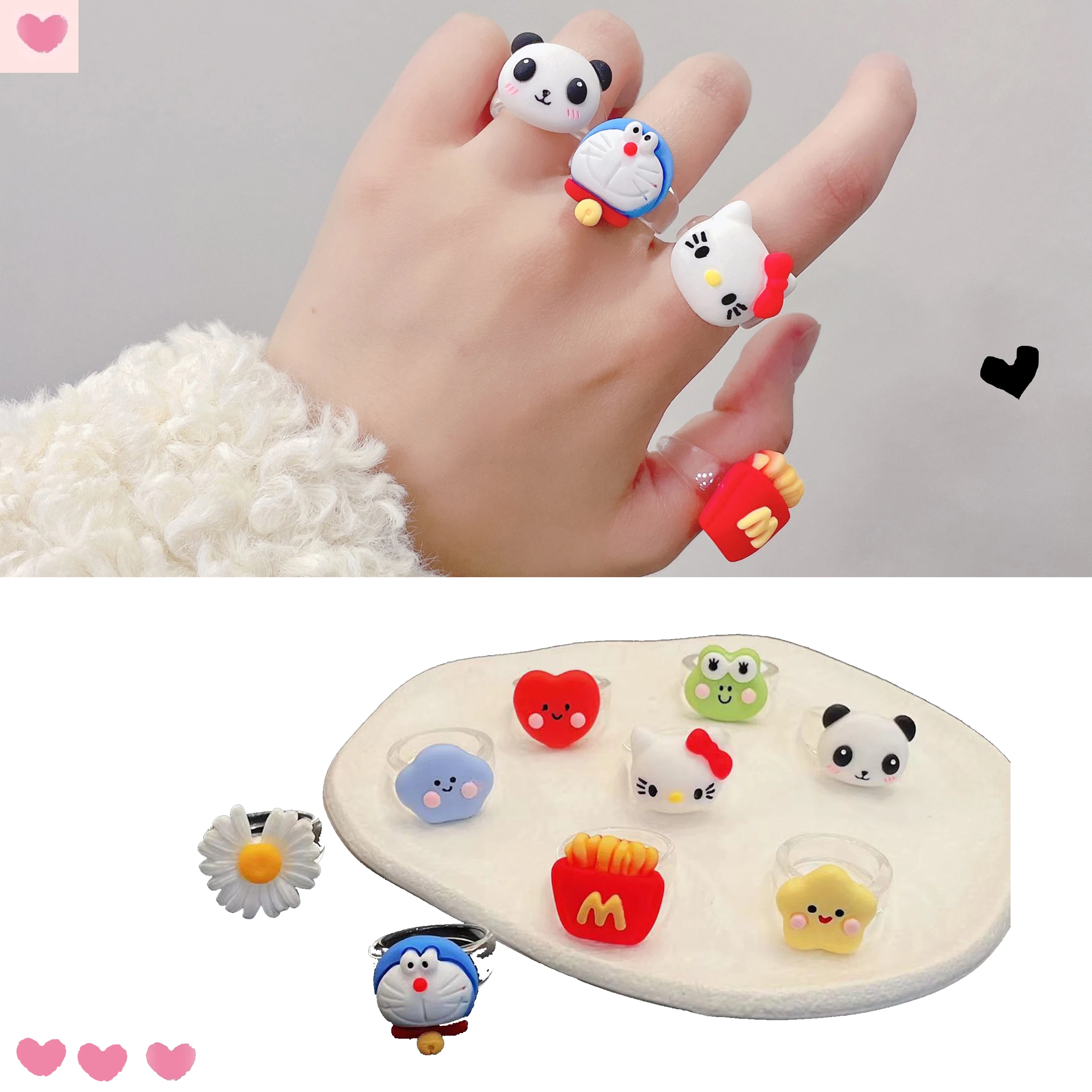 

Kawaii Hello Kitty резиновые кольца для девочек милые забавные кольца ювелирные изделия кольца Дораэмон звезда сердце модные милые Мультяшные фигу...