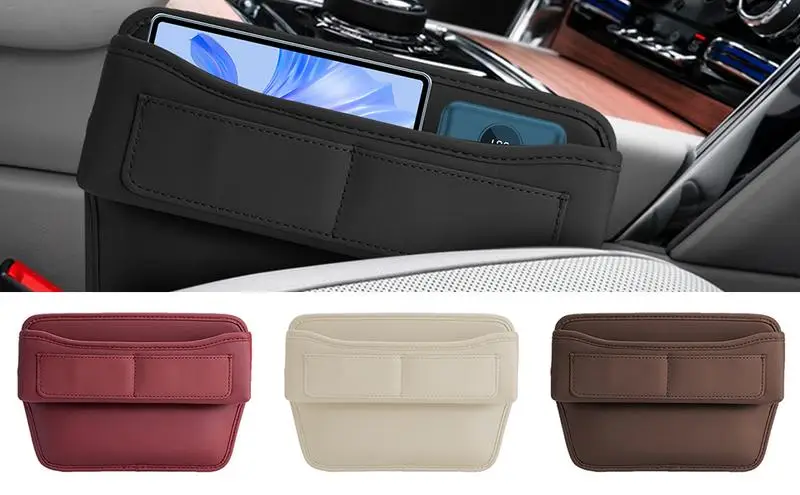 

Auto Front Seat Side Storage Box Leather Car Seat Gap Organizer Multifunction Console Crevice Filler Side Interior Storage Box