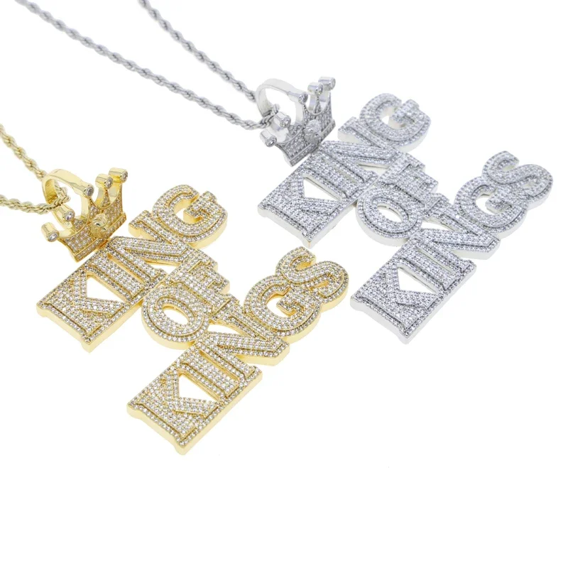 Сверкающее ожерелье с кулоном в виде буквы короля цирконом микро-ПАВЕ кубический