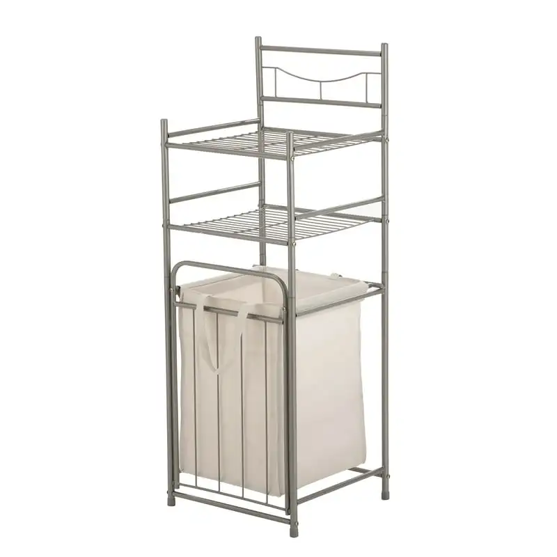 

Shelves 10 lb Capacity Steel Storage Shelf Unit with Hamper, Satin Nickel Finish Adult Bathroom accessories Bathroom shelves Sto