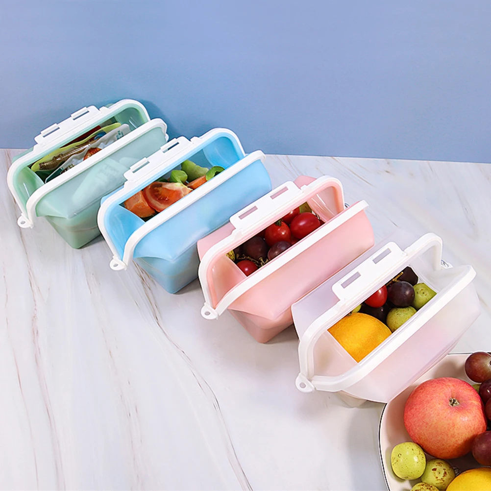 

Reusable Silicone Food Storage Box Fresh-keeping Fruits Vegetable Crisper Foldable Storage Bag Refrigerator Microwave Heating