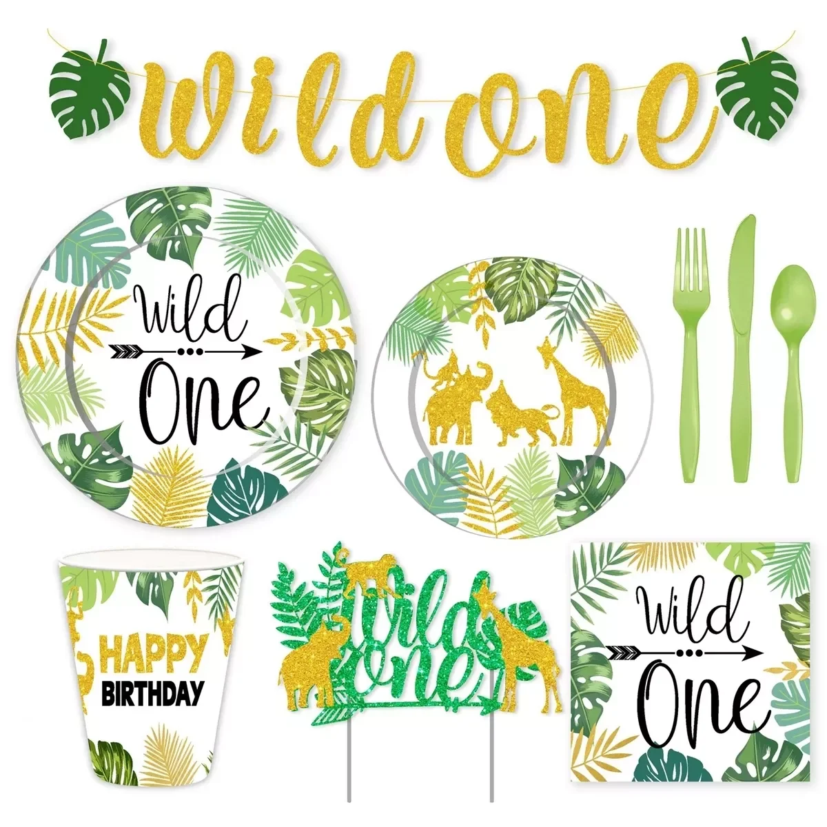 

Theme Party Decoration Disposable Tableware Jungle Safari Theme Party Baby Shower Happy Birthday Party Decorations Kids