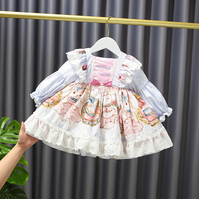 

Spring and Autumn Girls Long Sleeve Lolita Lace Dress Spanish Style Princess Skirt Children's Performance Birthday Party Skirt