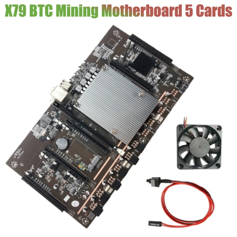 X79 H61 Материнская плата для майнинга BTC 5X PCI-E 8X с охлаждающим вентилятором + кабель