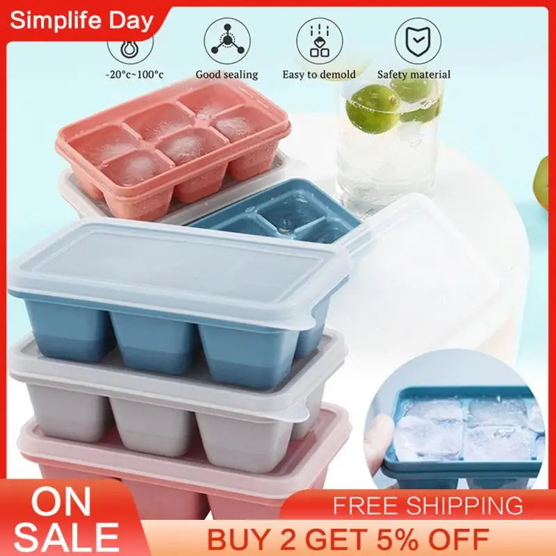 

6 Grid Silicone Maker Trays With Lids Mini Ice Cubes Small Square Mold Ice Maker Kitchen Tools Accessories Ice Cream Tubs