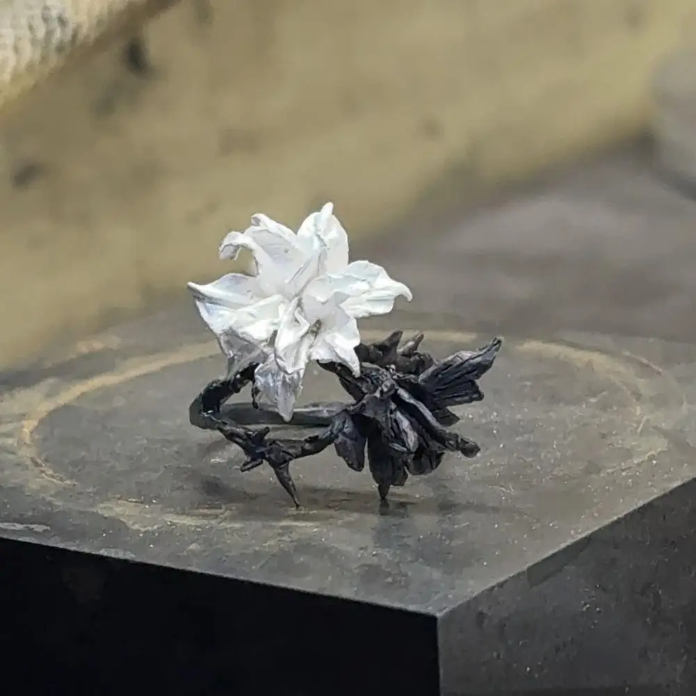 Кольцо Stramonium черно-белое кольцо с цветком страмонии для женщин ювелирные изделия