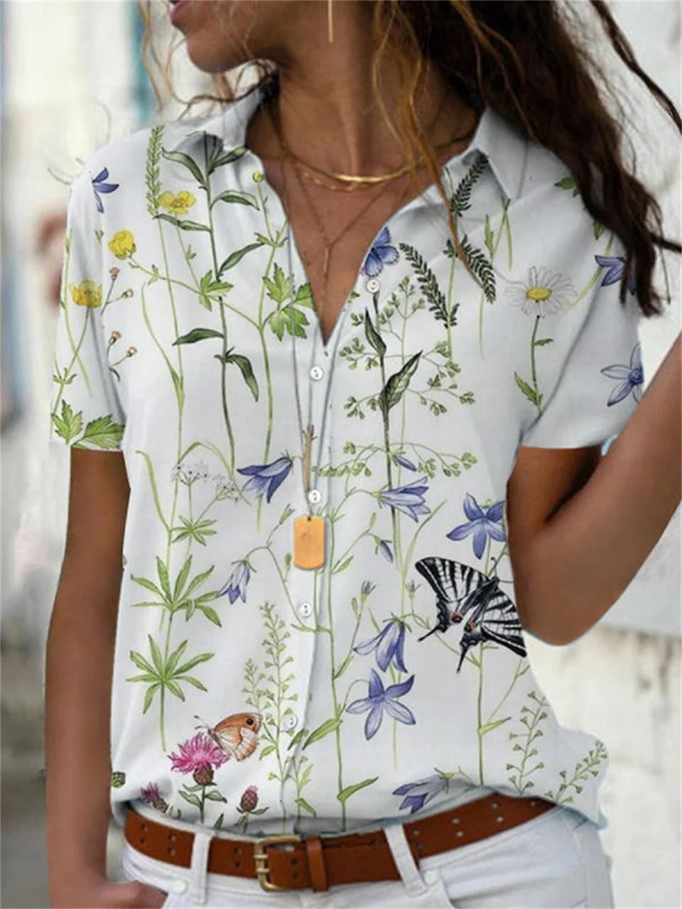 

Temperament Short Sleeve Casual Women Shirts Loose and Elegant Shirts Women Printed Long Sleeve Tops Women