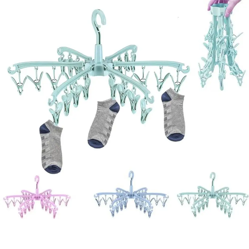 

Пластиковая Складная вешалка с 24 зажимами, вращающаяся сушилка для небольших предметов, вращение на 365 °, Нескользящие вешалки для нижнего белья, носков