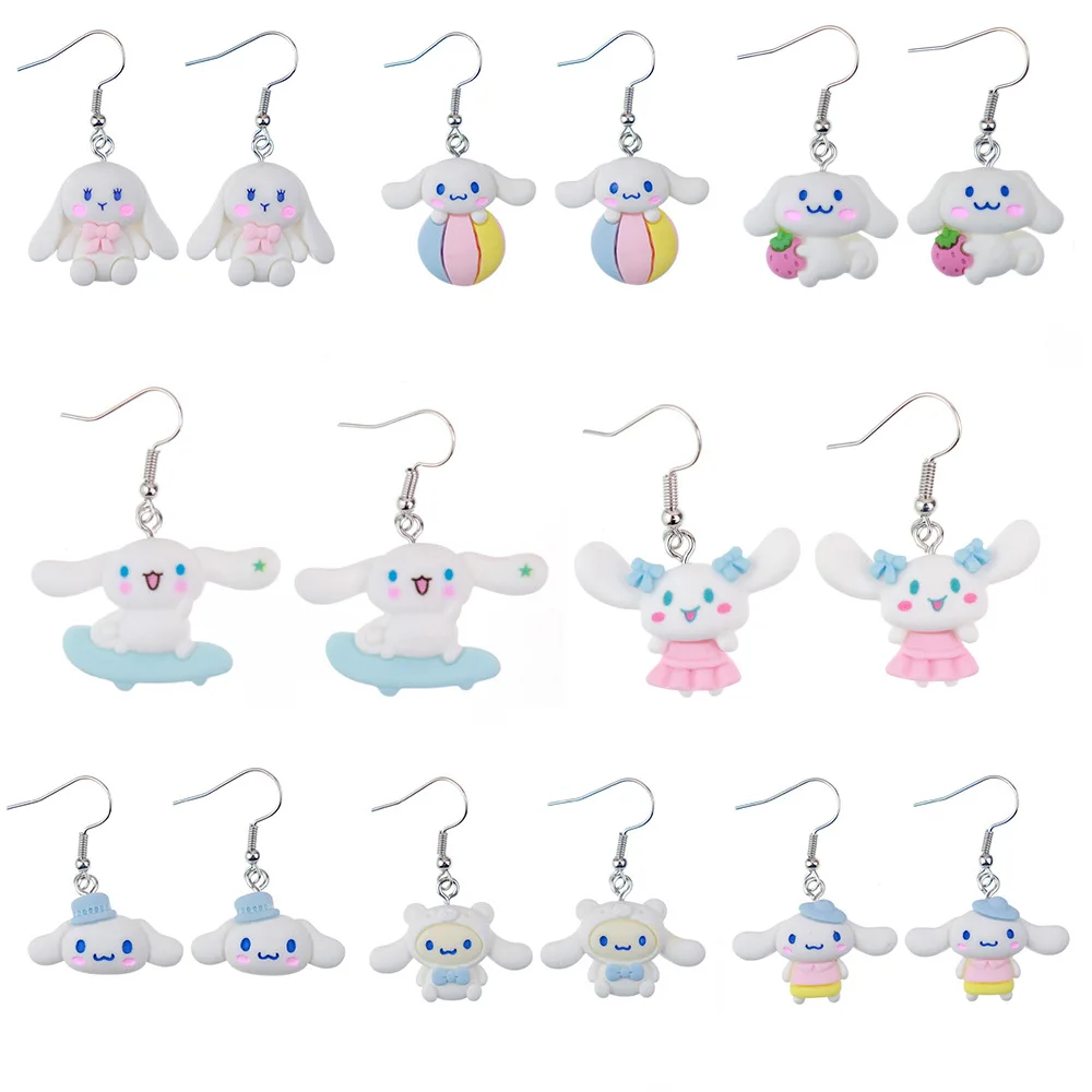 

Kawaii Sanrio Anime Cartoon Cinnamoroll Creative Earrings Small Fresh Cute Cartoon Animal Earrings Sweet Girl Heart Earrings