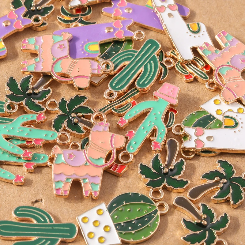 10 шт. эмалевое растение кокосовое дерево подвески кактус Альпака Подвески для