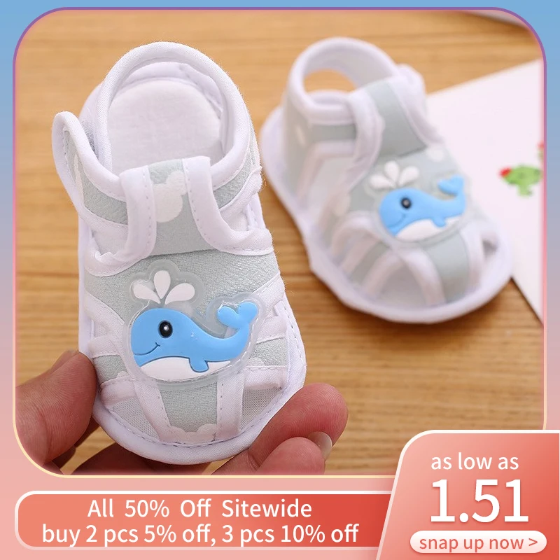 

Cartoon Dolphin Baby Sandals Summer Newborn First Walker Cotton Soft Bottom Toddler Soles Boy Girl Infant Prewalkers Non-slip