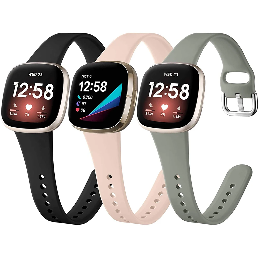 3pcs/pack Slim Bands for Fitbit Versa 3 and Fitbit Sense Bands,Soft Silicone Replacement Wristbands for Versa 3 Smart Watch